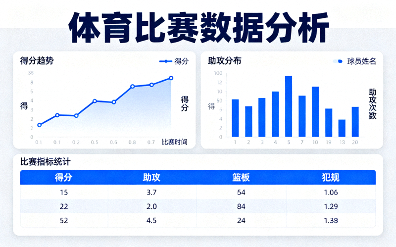 体育比赛数据分析面板展示统计图表与比赛指标